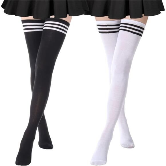Extra Long High Thigh Socks Striped Over Knee Thin Tights Long Stocking - Picture 1 of 8